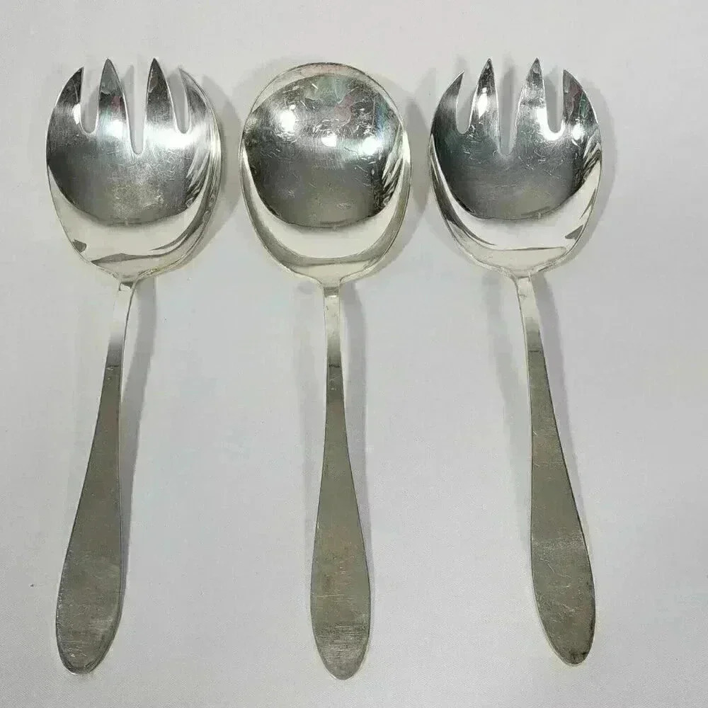 Vintage REED & BARTON 3 Pc Salad Serving Set Silver-plate 8.75 Long
